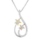 1/5 Carat T.w. Diamond Sterling Silver And 18k Gold Tri-tone Star Teardrop Pendant Necklace, Women's, Size: 18, White