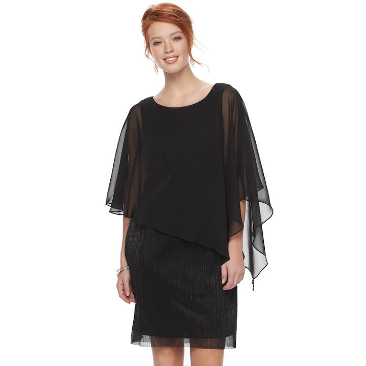 Women's Connected Apparel Metallic Chiffon Popover Dress, Size: 6, Black