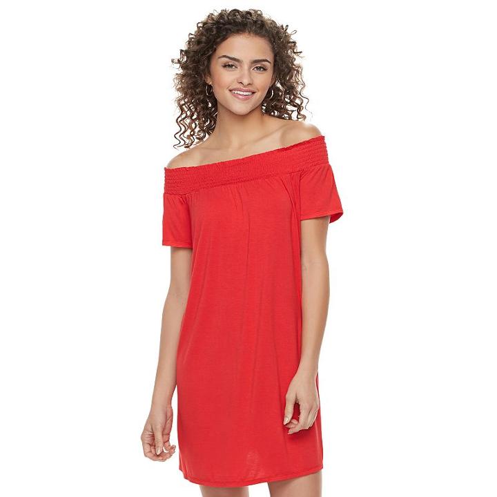 Juniors' So&reg; Off The Shoulder Swing Dress, Girl's, Size: Medium, Med Red