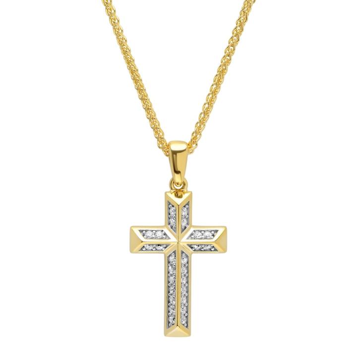 Men's 14k Gold Over Silver Cubic Zirconia Cross Pendant Necklace, Size: 24, White