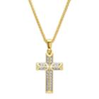 Men's 14k Gold Over Silver Cubic Zirconia Cross Pendant Necklace, Size: 24, White