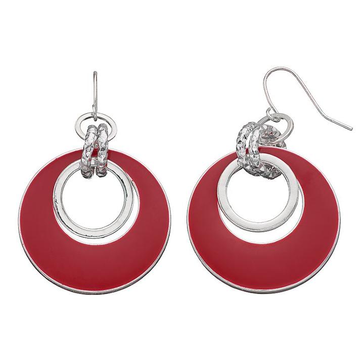 Circle Link Graduated Drop Earrings, Women's, Med Red