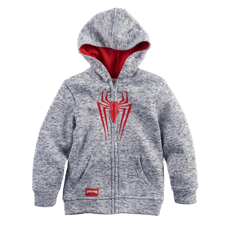Boys 4-7 Marvel Spider-man Marled Zip Hoodie, Size: L 7, Dark Grey