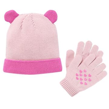 Girls 4-16 Heart Ears Knit Hat & Gloves Set, Girl's, Multicolor
