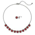 Simulated Crystal Square Halo Necklace & Stud Earring Set, Women's, Red