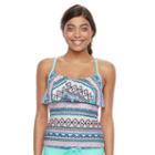 Mix And Match Geometric Flounce Tankini Top, Girl's, Size: Medium, Lt Green
