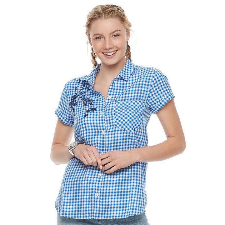 Juniors' So&reg; Print Shirt, Teens, Size: Medium, Blue (navy)