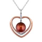 Diamond Accent & Freshwater Cultured Pearl Sterling Silver Two Tone Heart Pendant Necklace, Women's, Size: 18, Brown