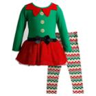 Girls 4-6x Youngland Elf Glitter Dress & Chevron Leggings Set, Size: 6x, Green