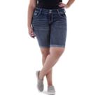 Juniors' Plus Size Amethyst 2-button Denim Bermuda Shorts, Girl's, Size: 20 W, Dark Blue