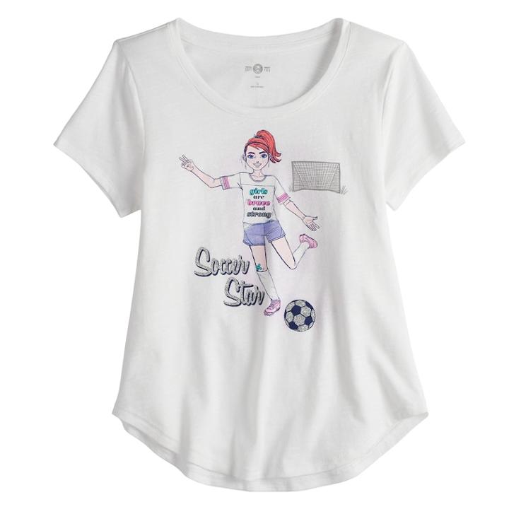 Girls 7-16 & Plus Size So&reg; Curve Hem Shiny Graphic Tee, Size: 18 1/2, White