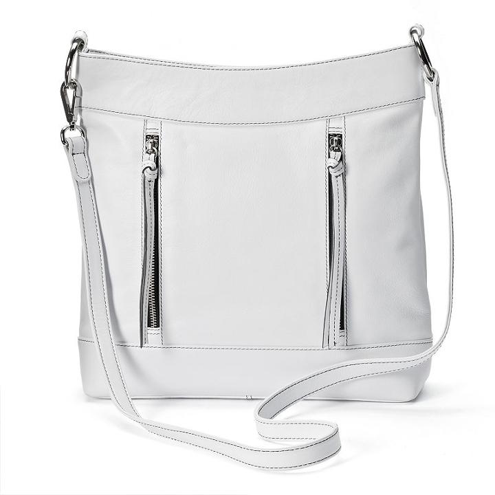 Ili Leather Vertical Zippers Crossbody Bag, Women's, White
