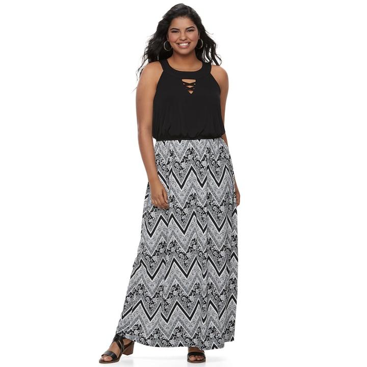 Juniors' Plus Size Three Pink Hearts Strappy High Neck Maxi Dress, Teens, Size: 2xl, Grey (charcoal)