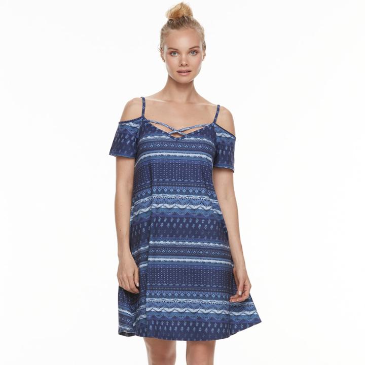 Juniors' Mudd&reg; Strappy Off-the-shoulder Fit & Flare Dress, Teens, Size: Xs, Blue
