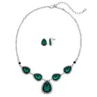Simulated Crystal Teardrop Necklace & Earring Set, Women's, Green