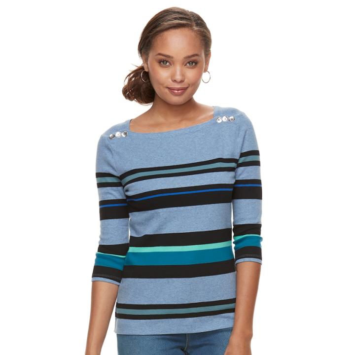 Petite Croft & Barrow Buttoned-shoulder Top, Women's, Size: M Petite, Blue