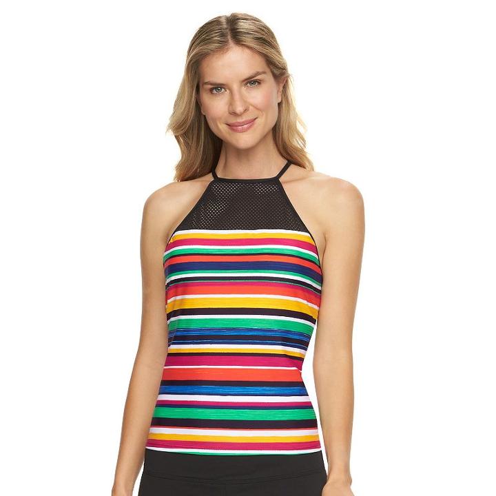 Women's Chaps Striped Mesh High-neck Tankini Top, Size: 10, Ovrfl Oth