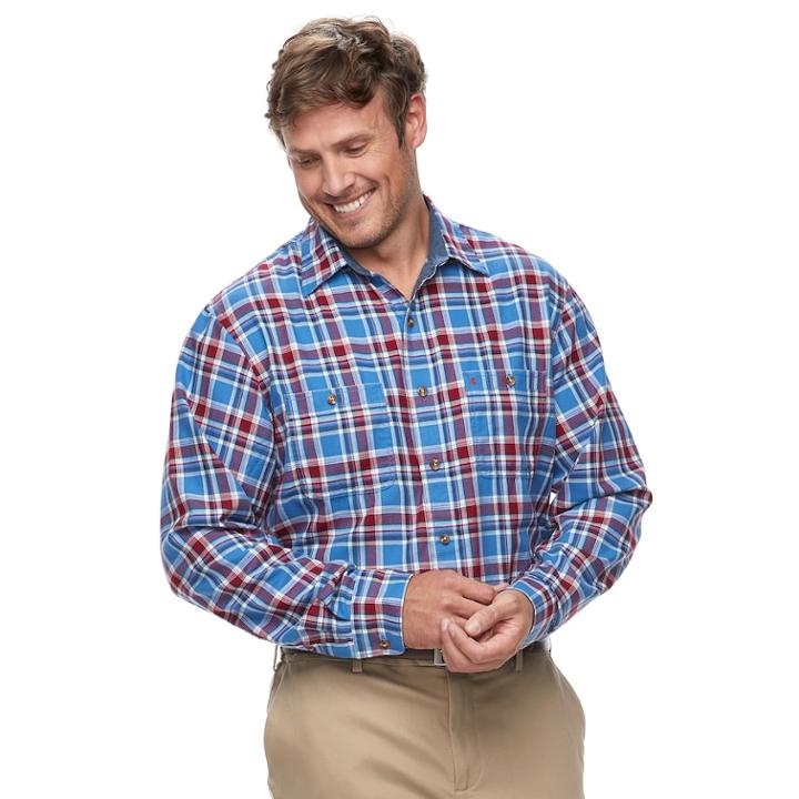 Big & Tall Izod Harbor Plaid Classic-fit Twill Button-down Shirt, Men's, Size: 3xl Tall, Blue