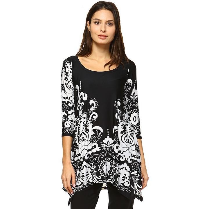 Women's White Mark Scroll Tunic, Size: Small, Black