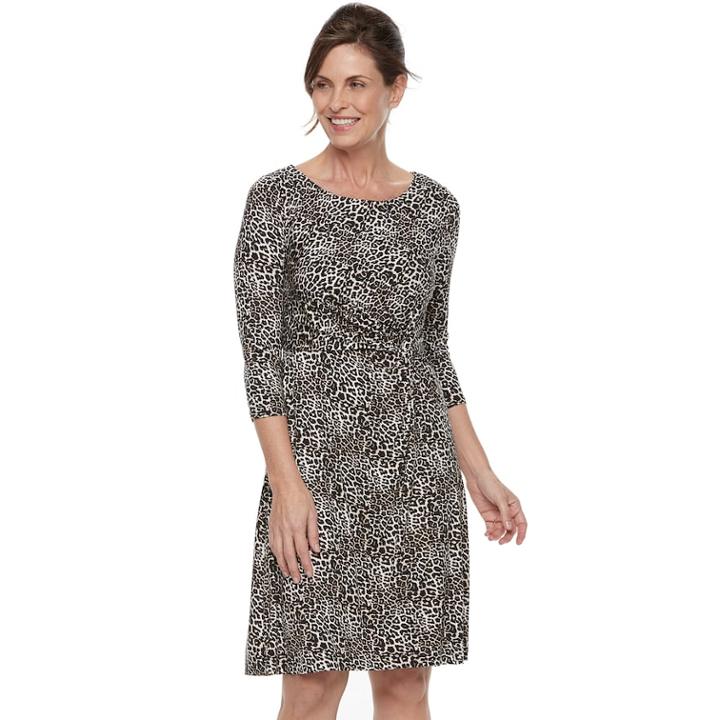 Women's Dana Buchman Printed Knot-front Dress, Size: Medium, Dark Beige