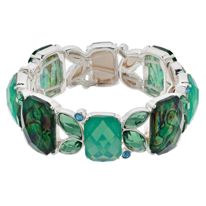 Napier Silver Tone Simulated Crystal Stretch Bracelet, Women's, Green