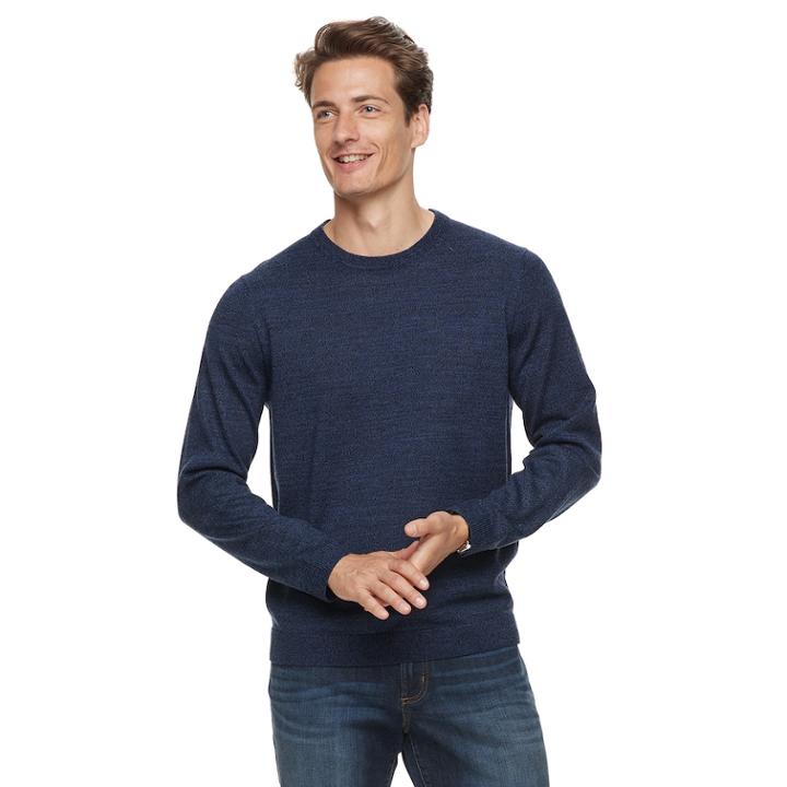 Men Apt. 9&reg; Wool-blend Merino Crewneck Sweater, Size: Large, Blue (navy)
