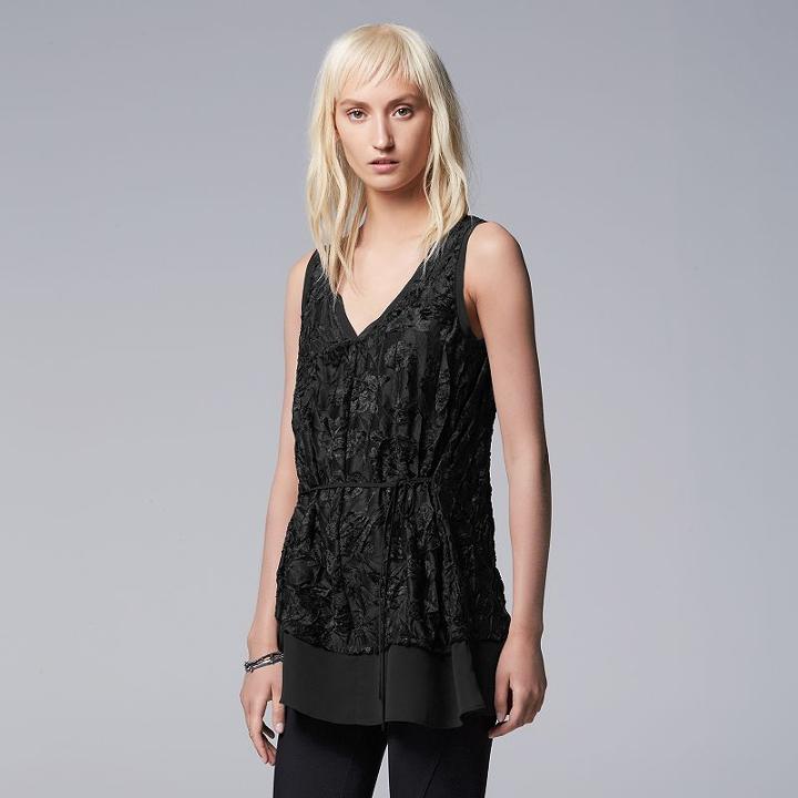 Women's Simply Vera Vera Wang Crinkle Velvet Tank, Size: Xs, Black