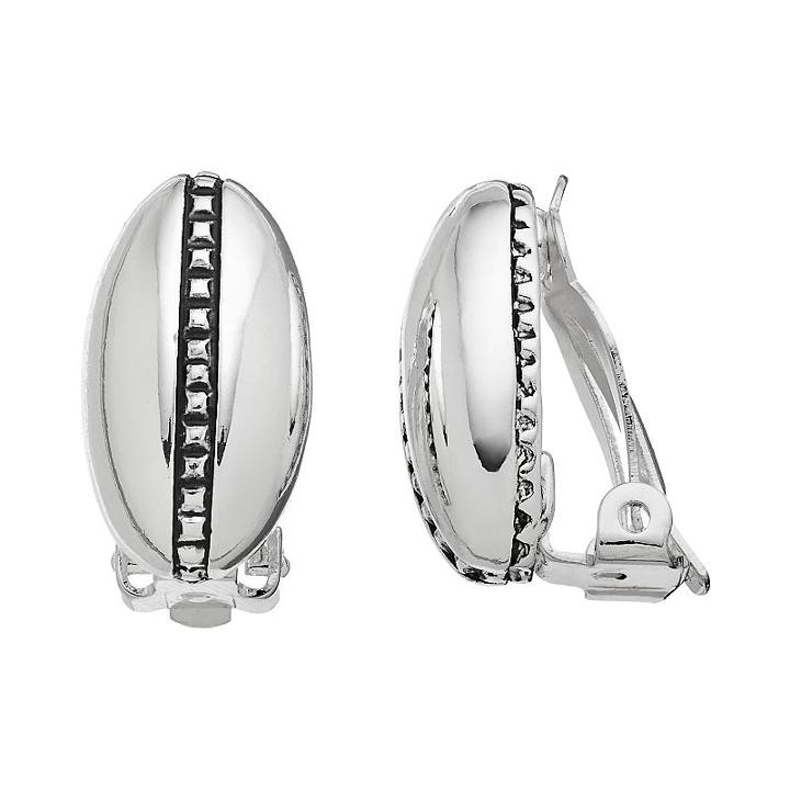 Dana Buchman Oval Studded Nickel Free Clip On Earrings, Women's, Silver