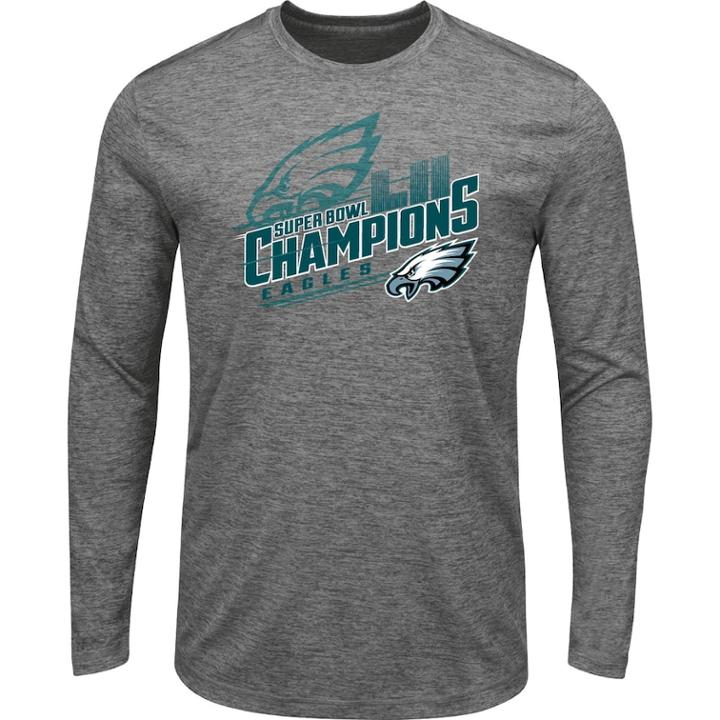 Men's Philadelphia Eagles Super Bowl Lii Champions Intimidating Long-sleeve Tee, Size: Xl, Med Grey