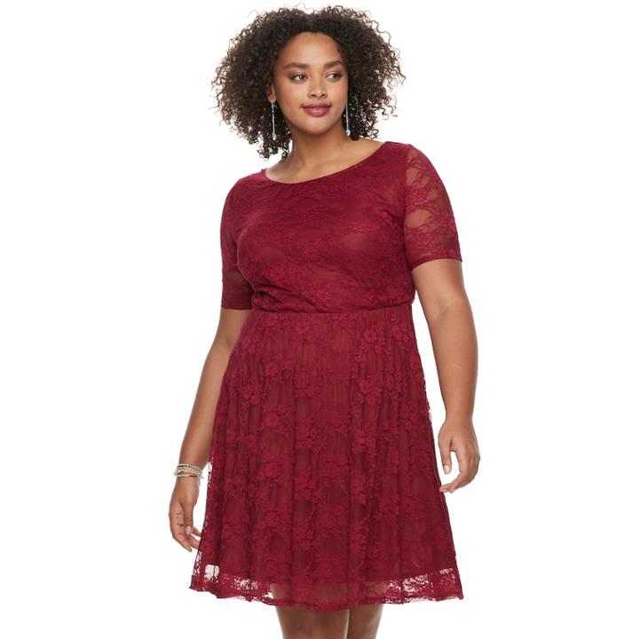 Juniors' Plus Size Wrapper Lace A-line Dress, Teens, Size: 1xl, Sangria