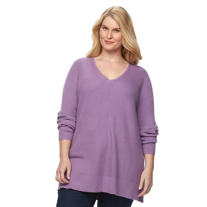 Plus Size Croft & Barrow&reg; Ribbed Tunic Sweater, Women's, Size: 1xl, Med Purple