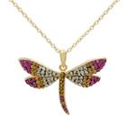 Crystal 14k Gold Over Silver Dragonfly Pendant Necklace, Women's, Size: 18, Multicolor