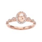 14k Rose Gold Over Silver Simulated Morganite & Lab-created White Sapphire Oval Halo Ring, Women's, Size: 6, Pink