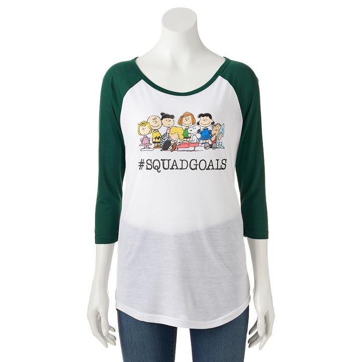 Juniors' Peanuts Squad Goals Raglan Graphic Tee, Girl's, Size: Medium, White Oth