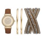 Studio Time Women's Crystal Watch & Bracelet Set, Size: Medium, Brown