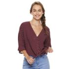 Juniors' Rewind Printed Tie-front Top, Teens, Size: Medium, Dark Red