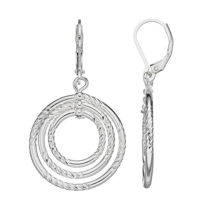 Dana Buchman Twisted Texture Triple Drop Hoop Earrings, Women's, Silver