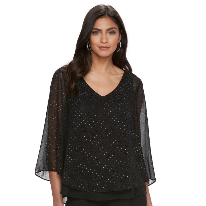Women's Jennifer Lopez Layered Chiffon Blouse, Size: Large, Black