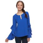 Juniors' Heartsoul Ruffle-sleeve Keyhole Top, Teens, Size: Large, Brt Blue