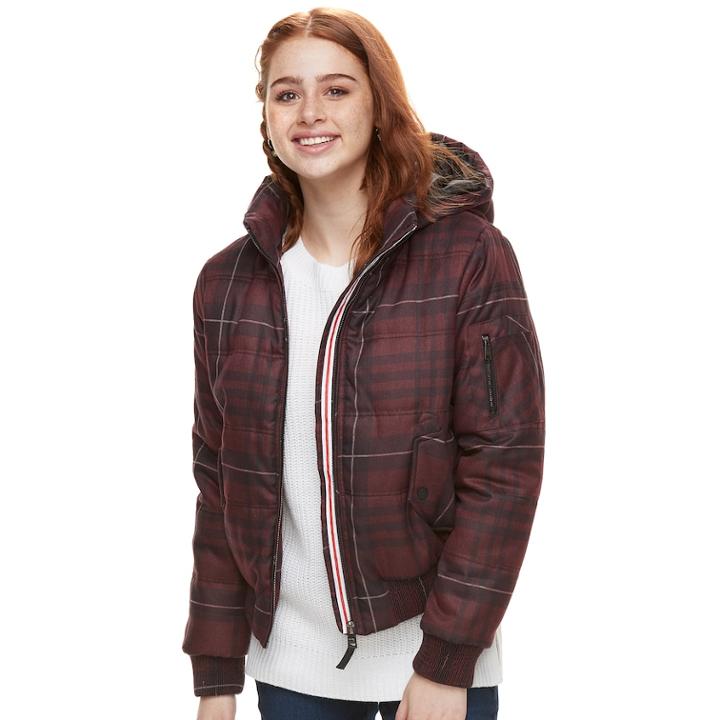 Juniors' Urban Republic Hooded Puffer Bomber Jacket, Teens, Size: Small, Brt Red