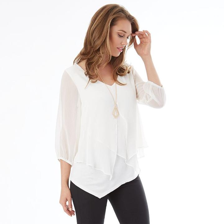 Women's Apt. 9&reg; Chiffon Popover Top, Size: Regular, White Oth