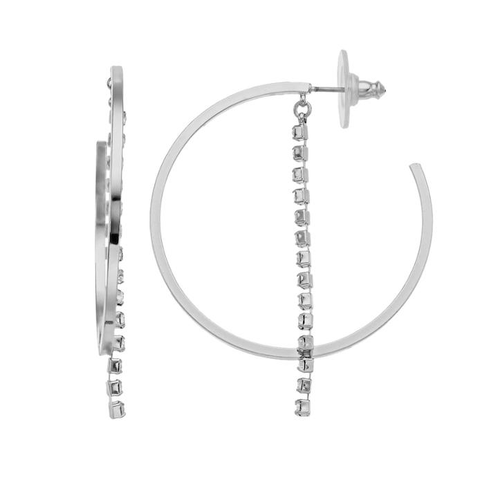 Simply Vera Vera Wang Simulated Crystal Chain Hoop Earrings, Women's, Silver