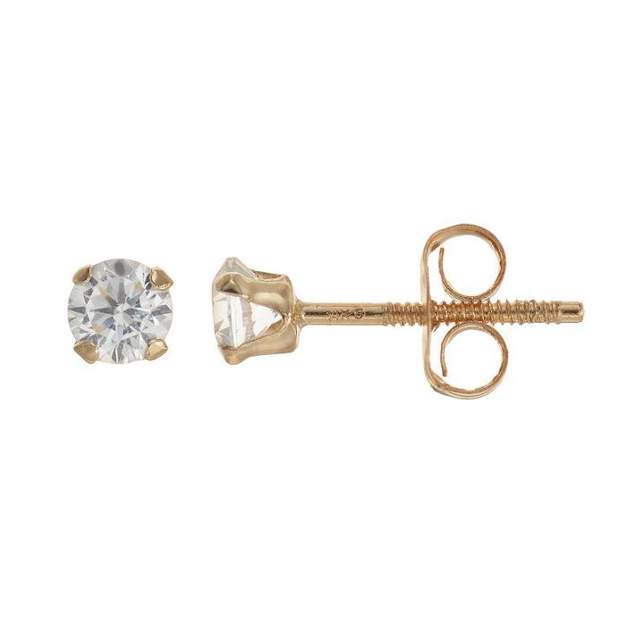 Charming Girl 14k Gold Stud Earrings - Made With Swarovski Zirconia - Kids, Yellow