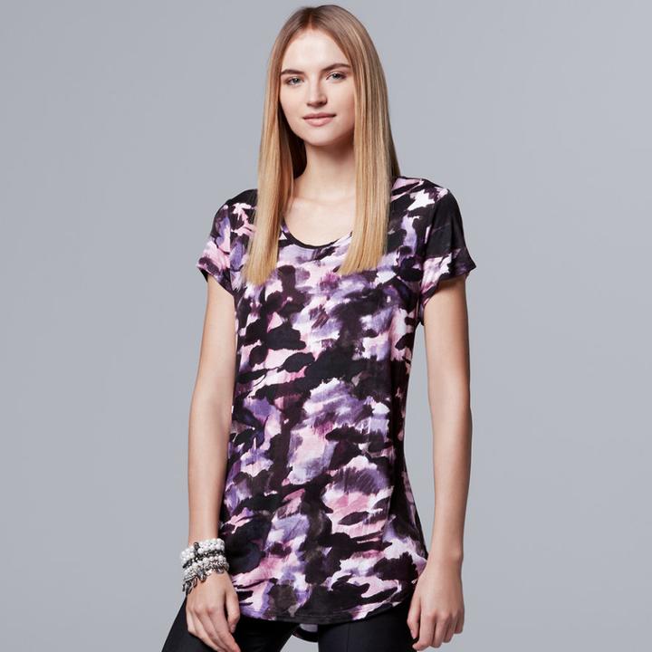 Women's Simply Vera Vera Wang Print Scoopneck Tee, Size: Xl, Dark Grey