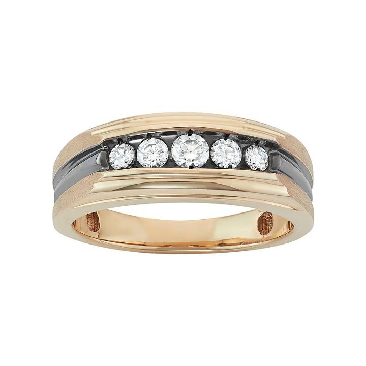 Men's Two Tone 14k Gold 1/2 Carat T.w. Diamond Wedding Band, Size: 10, White