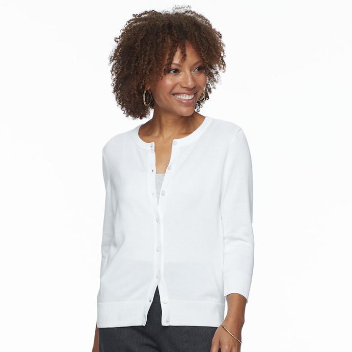 Petite Croft & Barrow&reg; Button Front Cardigan, Women's, Size: Xl Petite, White