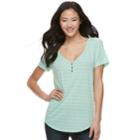 Juniors' So&reg; Striped Henley Tee, Teens, Size: Large, Med Green