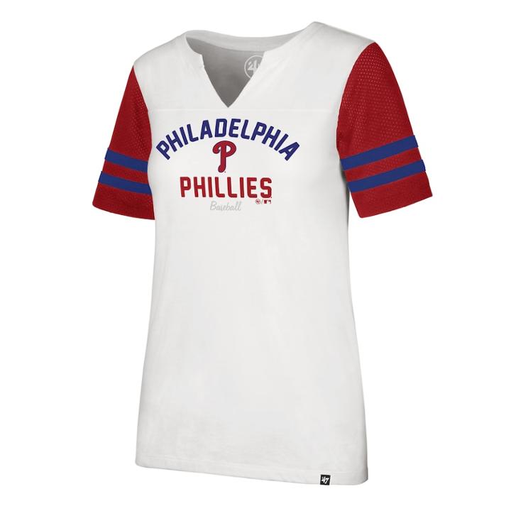 Women's '47 Brand Philadelphia Phillies Takeover Sleeve Stripe Tee, Size: Small, White