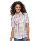 Women's Croft & Barrow&reg; Roll-tab Woven Shirt, Size: Large, Light Pink