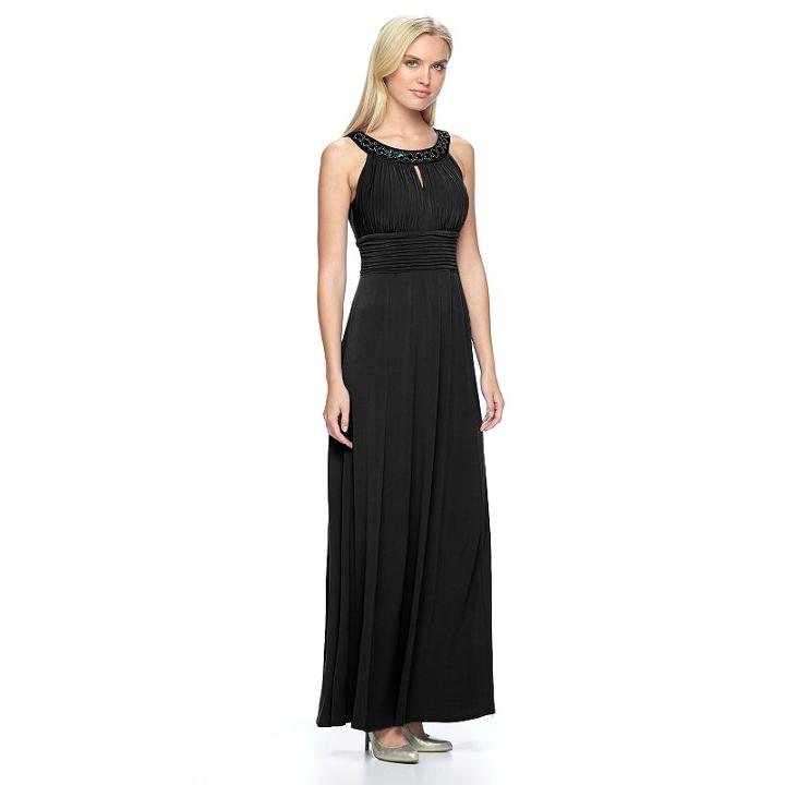 Women's Chaya Embellished Pleated Evening Gown, Size: 16, Black